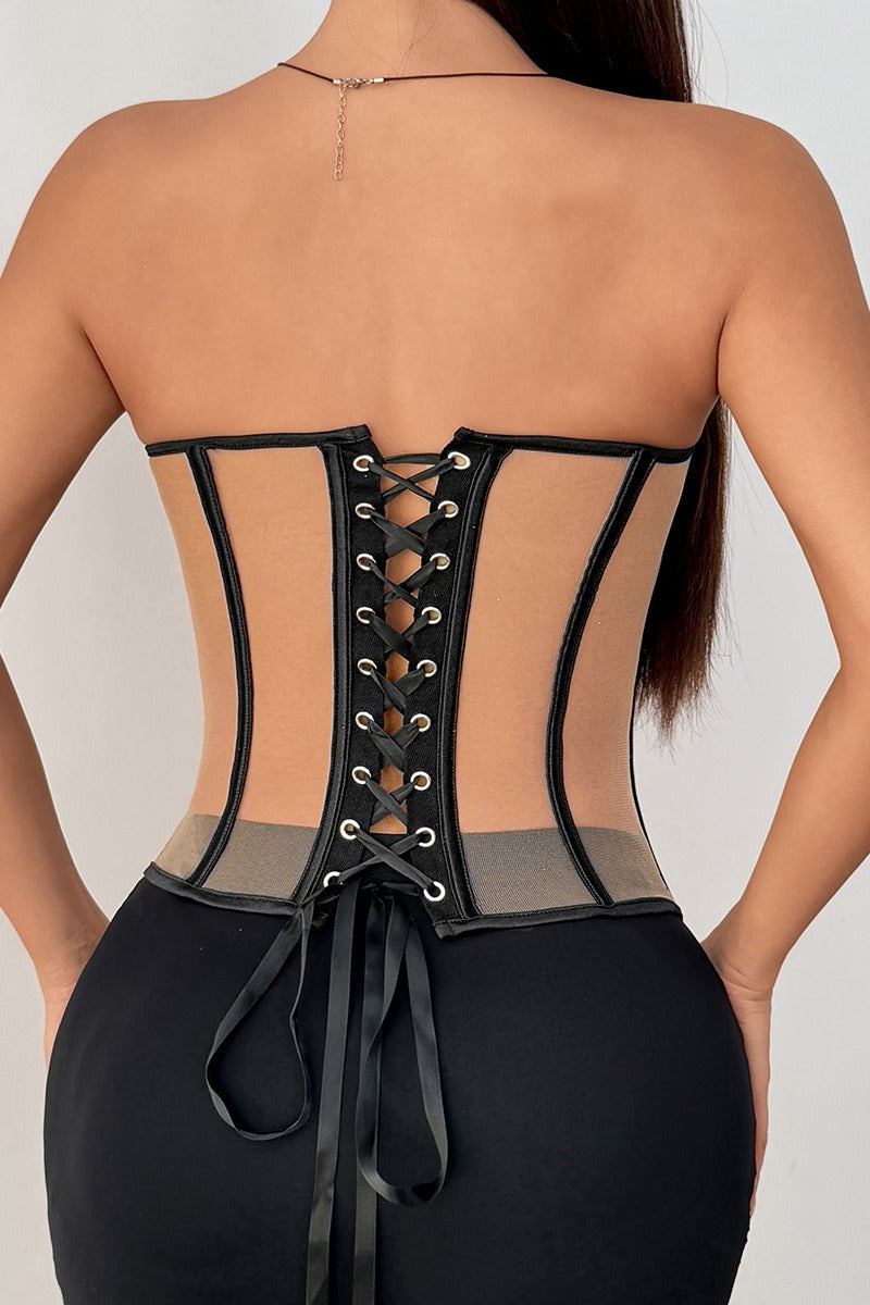 Sheer Strapless Boned Push Up Blouse