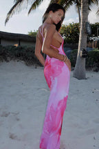 Cross-Back Floral Print Strappy Bodycon Maxi Dress