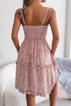 Backless Halter Ruffle Floral Midi Dress