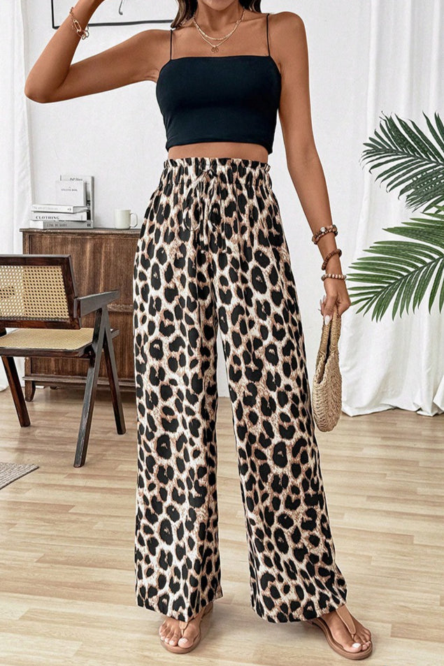 Leopard Print Baggy Straight Pants