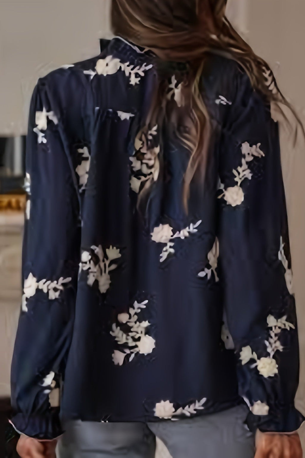 Long Sleeve Printed Lantern Blouse