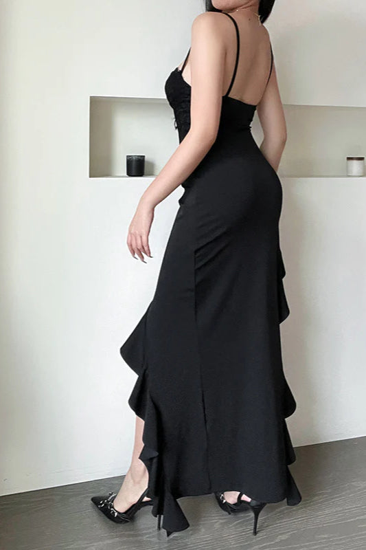 Wavy Hem Slit Bodycon Party Dress