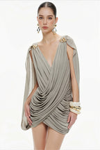 Solid Deep V Asymmetric Mini Dress