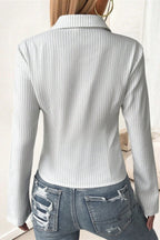 Lapel Buckle Flare Sleeve Long Blouse