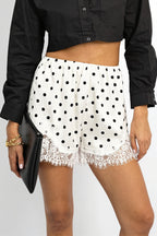 Polka Dot Lace Splice Casual Shorts