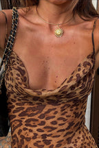Sheer Cowl Neck Leopard Cami Maxi Dress