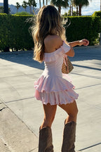Off Shoulder Ruched Bodycon Mini Vacation Dress