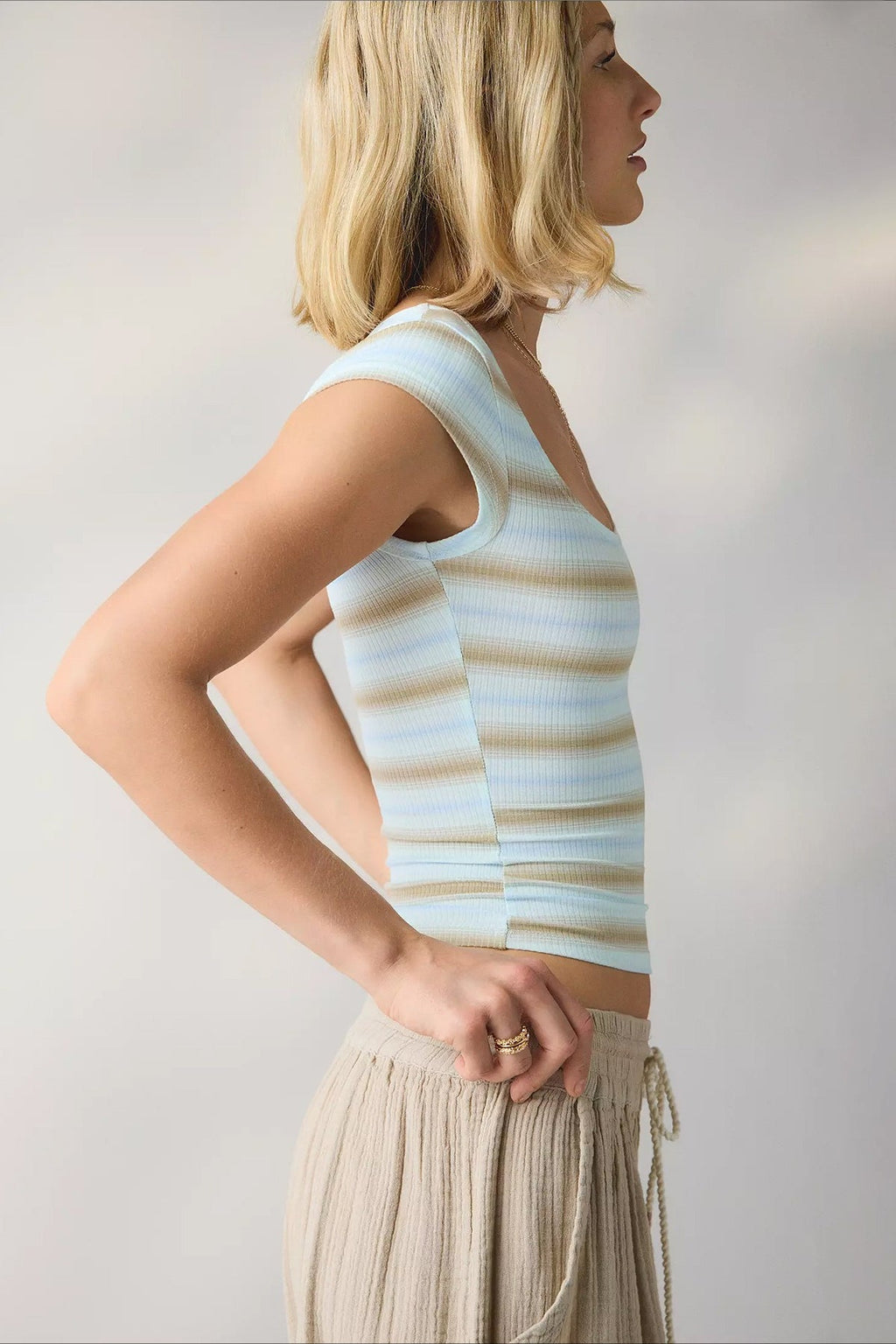 Square Neck Ribbed Printed T-Shirt