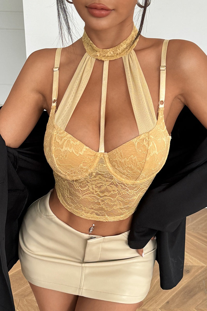Mesh Lace Halter Corset Cami Top