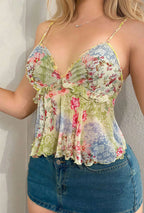 Sheer Print Ruffle Cami Top
