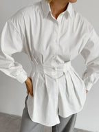 French Long Sleeve Waist-Tied Blouse