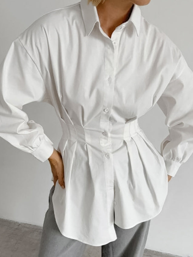 French Long Sleeve Waist-Tied Blouse