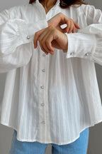 White Cotton Jacquard Stand Collar Blouse