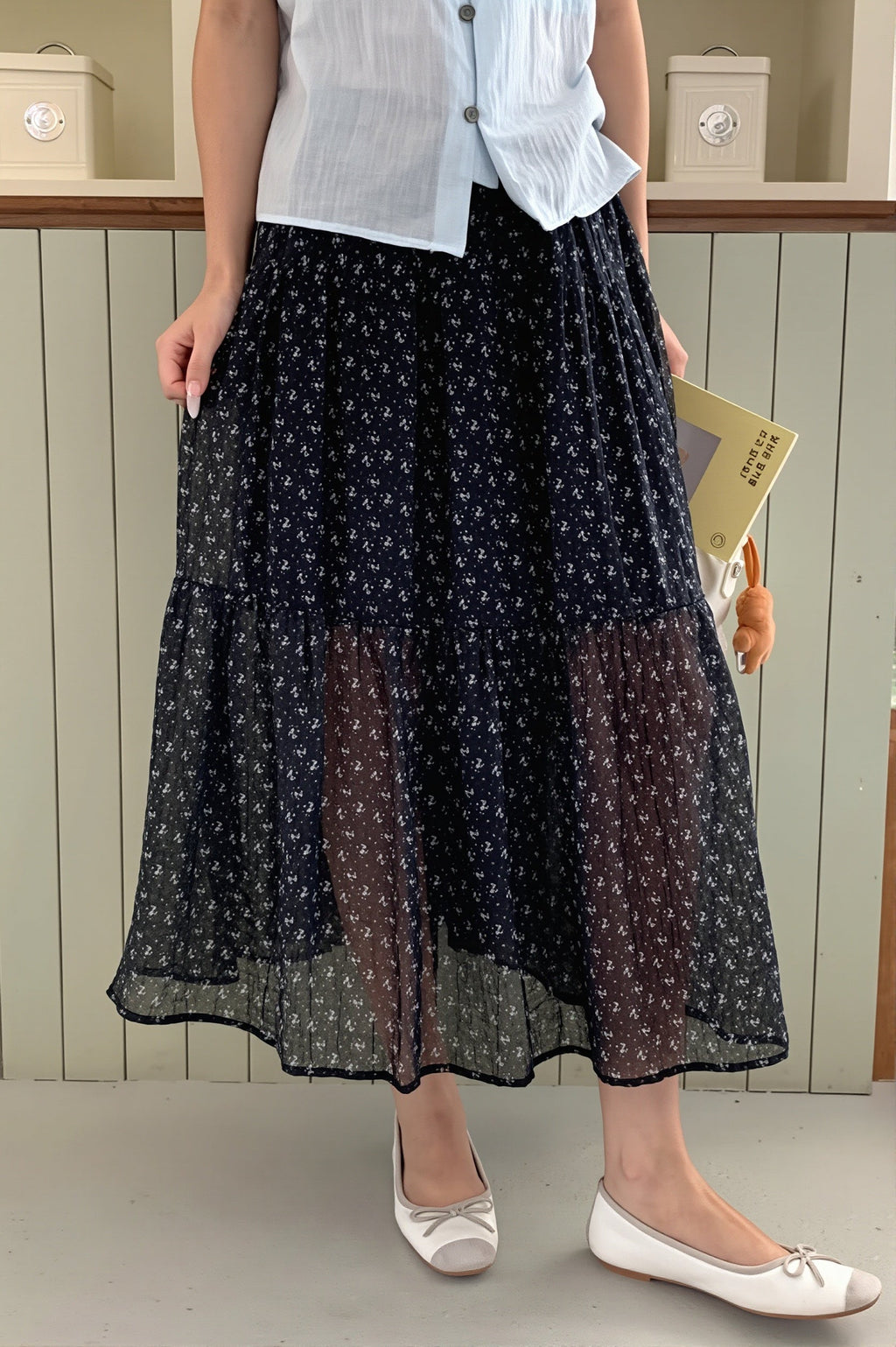 Floral Drawstring Waist Flowy Skirt