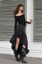 Cotton Ruffle Hem High Low Mini Skirt