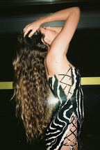 Striped Print Cutout Tie Bodycon Maxi Dress