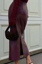 High-Waist Faux Leather Bodycon Skirt With Slit
