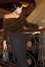 Solid Furry Thick Off-Shoulder Coat