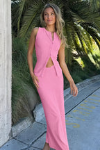 Solid Ribbed Cardigan Tank Two Piece Skirt Sets