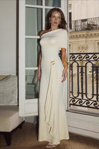 Asymmetrical Shoulder Tie Wrap Bodycon Maxi Dress