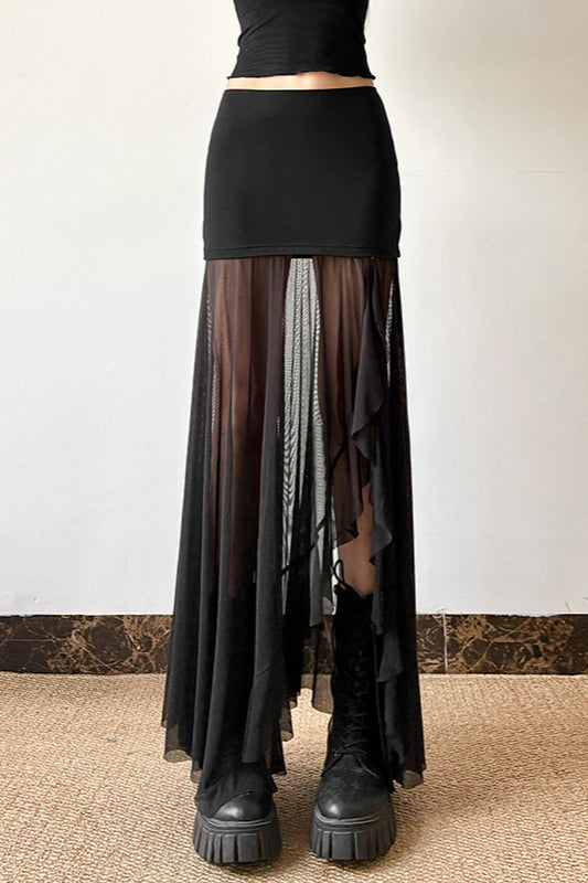 Mesh High-Waisted Midi Skirt