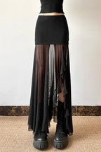Mesh High-Waisted Midi Skirt