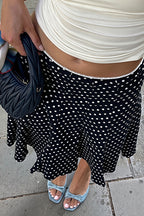 Polka Dot Ruffle Trim Bodycon Midi Skirt