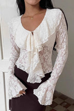 Design White Lace Flare Sleeve Blouse