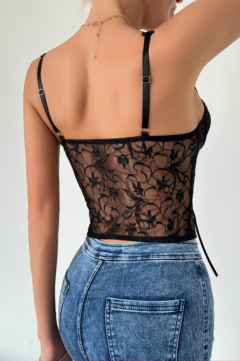 Lace Patchwork Tie Bustier Cami Top