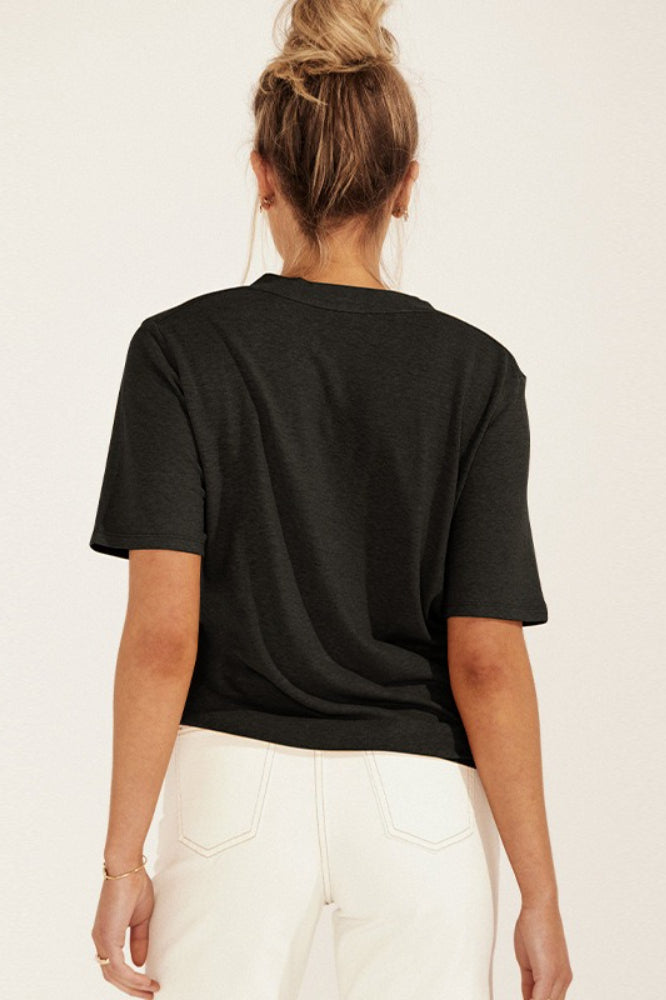 Minimalist Solid Deep V Neck Slub Cotton Loose T-Shirt