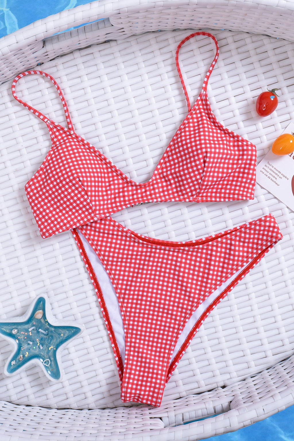 Plaid V Neck Bikini Set