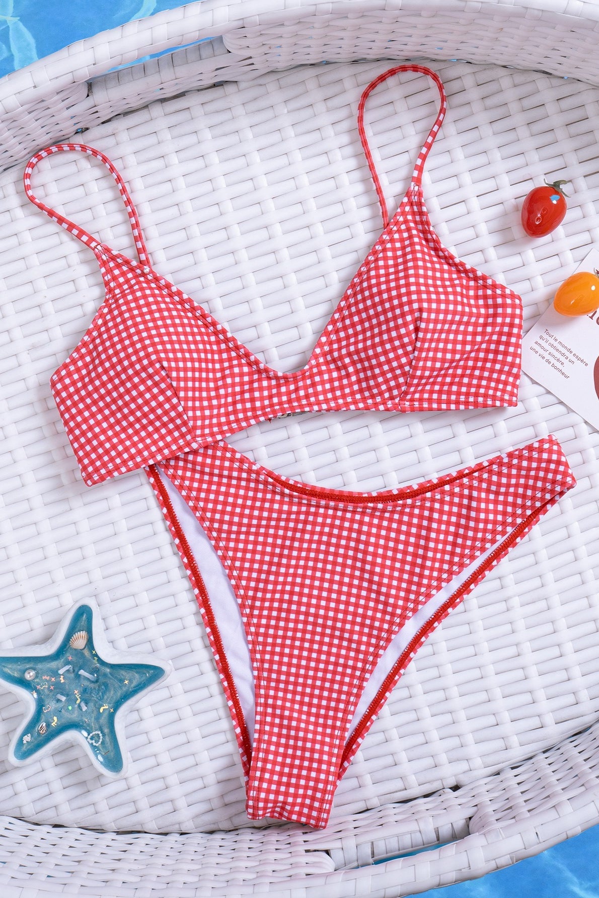 Plaid V Neck Bikini Set