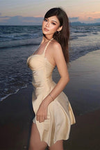 Solid Halter Bandeau Waist Cinched Mini Dress