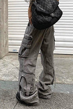 Streetwear Multi-Pocket Cargo Washed Jeans