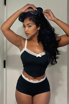 Lace Cami Low Waist Shorts Skirt Sets