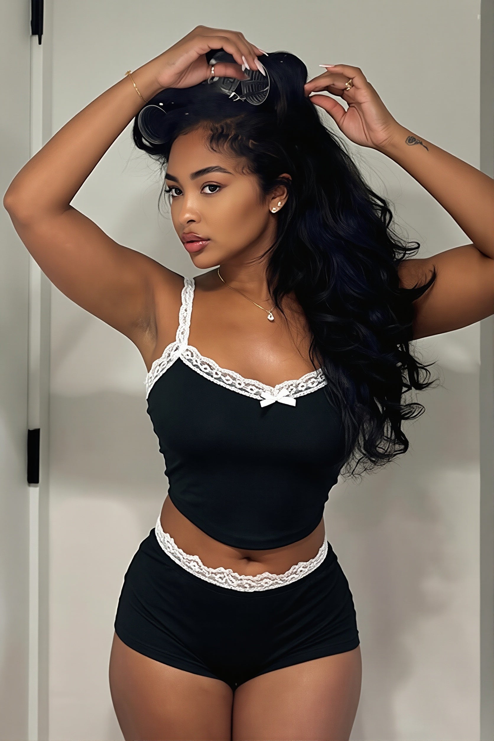 Lace Cami Low Waist Shorts Skirt Sets