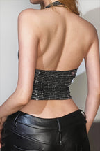 Shiny Sequin Cropped Halter Top