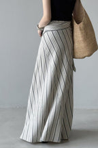 High Waist Striped Tie A Line Maxi Skirt