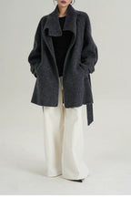 Solid Wool Warm Loose Mock-Neck Coat