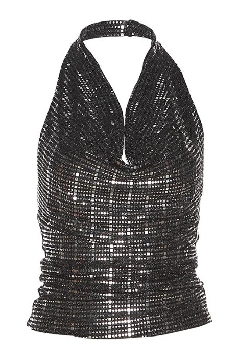 Shiny Sequin Cropped Halter Top