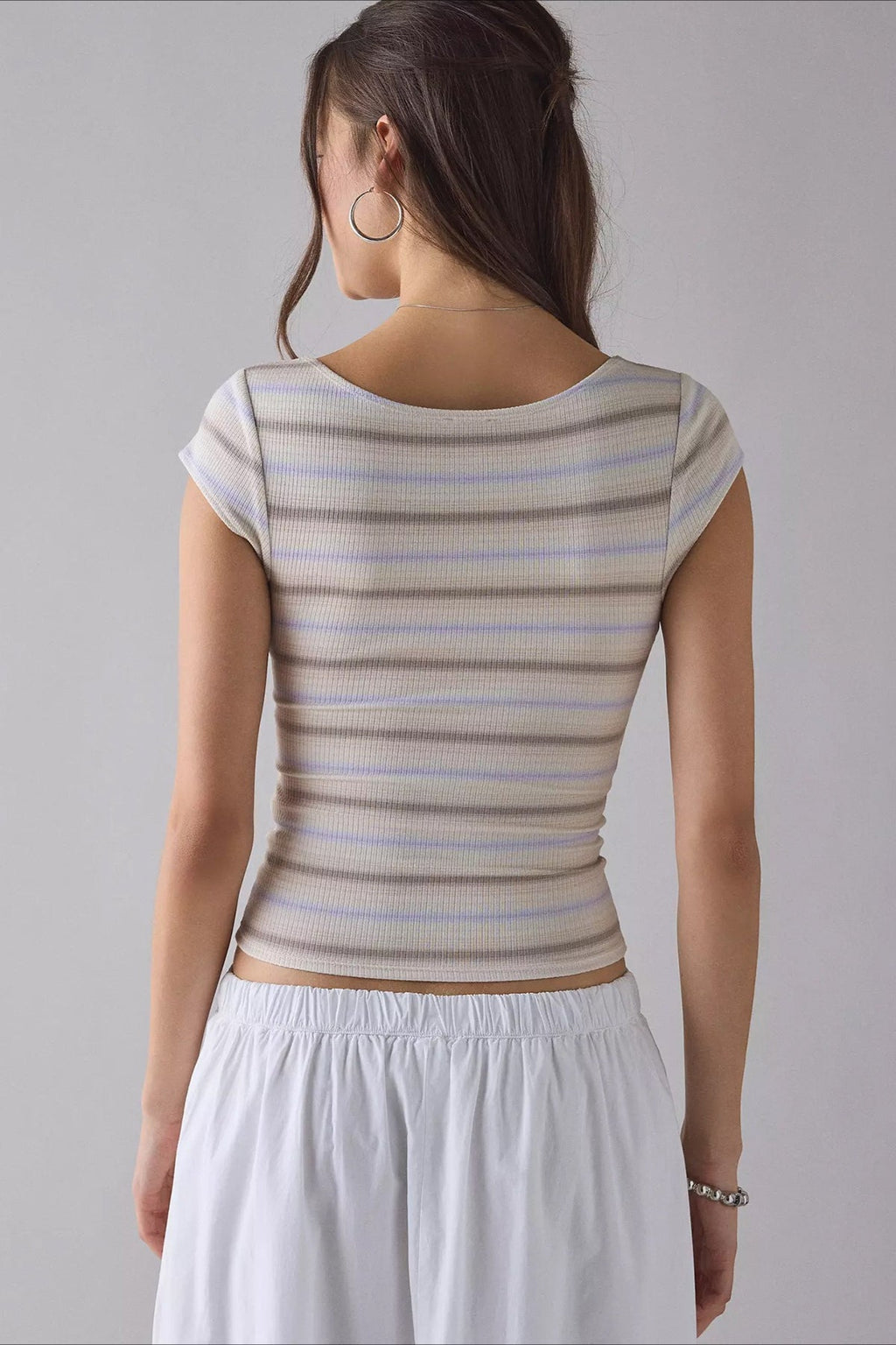 Square Neck Ribbed Printed T-Shirt