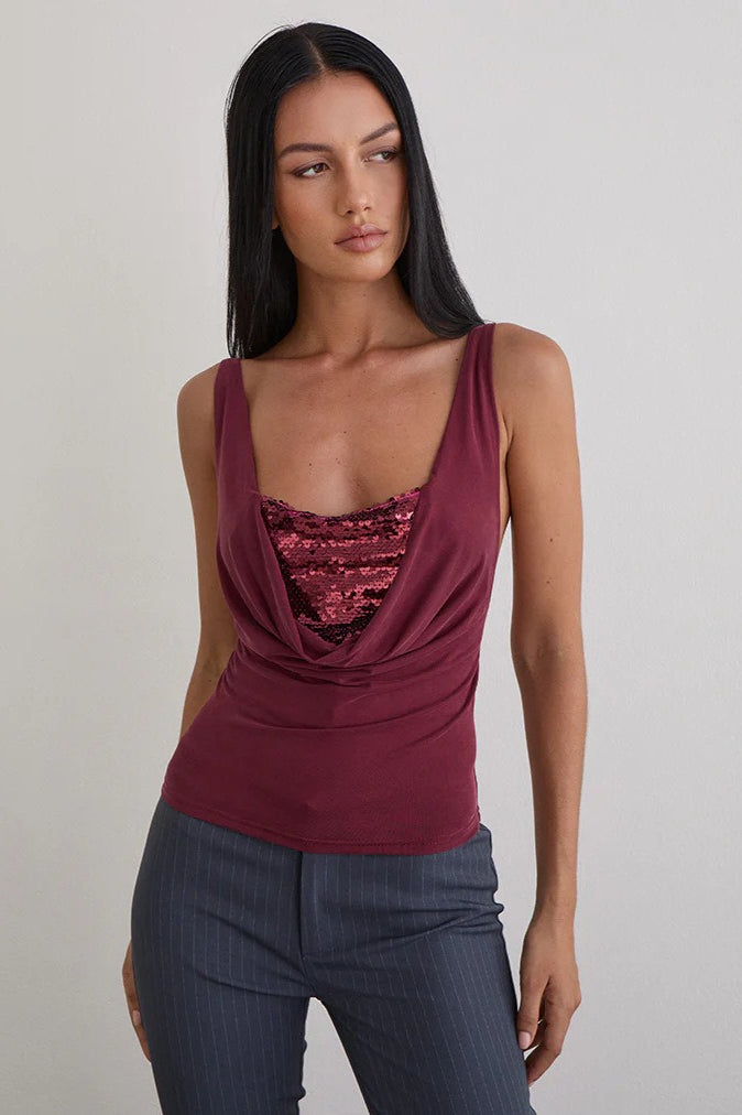 Solid Slim U Neck Sequin Cami Top