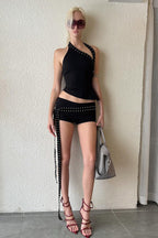 Asymmetric Shoulder Slim Shorts Two Piece Set