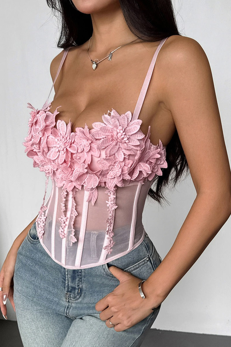 Floral Mesh Bustier Cami Top