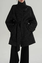 Solid Wool Warm Loose Mock-Neck Coat