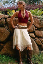 Lace Midi Skirt With Asymmetrical Hem