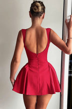 Solid Sleeveless Backless Mini Dress