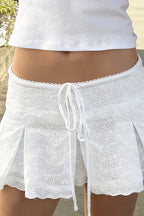Solid Texture Ruffle Pleated Mini Skirt