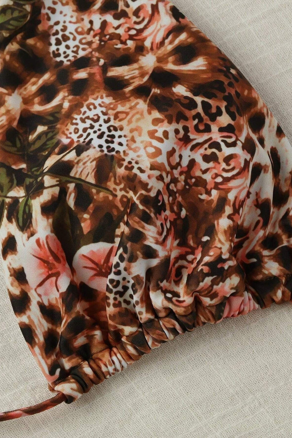Leopard Floral Metal Bikini Set