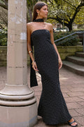 Polka Dot Strapless Tie Waist Slim Maxi Dress